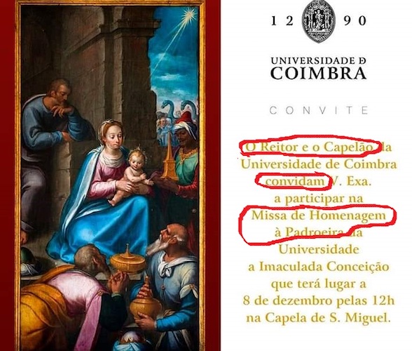 Carta ao reitor da Universidade de Coimbra contra o convite universitário para uma missa